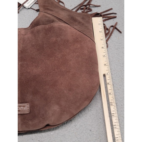 Lucky Brand Hobo Bag Womens Dark Cappucino Brown Nyra Suede Leather Fringe Tote - Picture 10 of 14